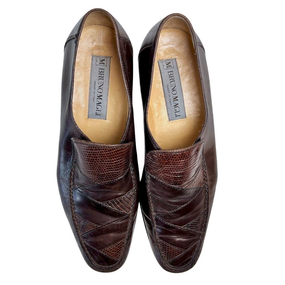 Vintage Bruno Magli Mens Burgundy leather Italian Loafers Size 8M Exotic skin - Picture 12 of 16